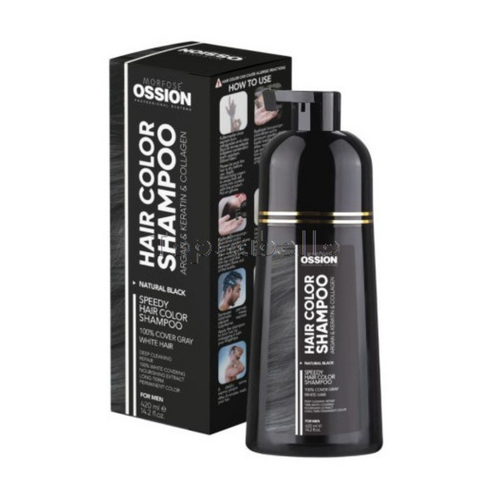 Champú Colorante Rápido NEGRO con Argán & Keratina Morfose Ossion